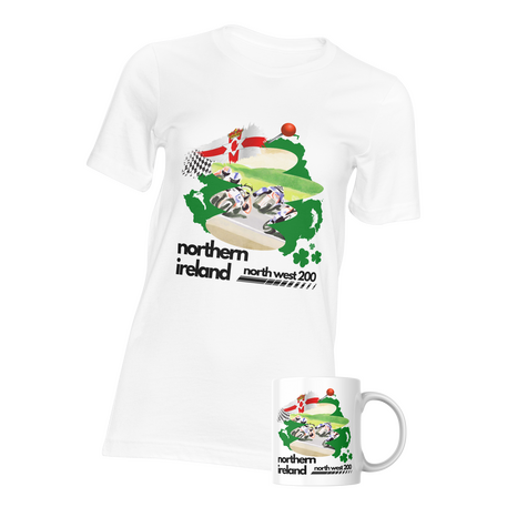 Ulster Motorcycle Racing North West 200 motorcycle merchandise T-shirt, sweatshirt, coffee mug and posters on Tostadora